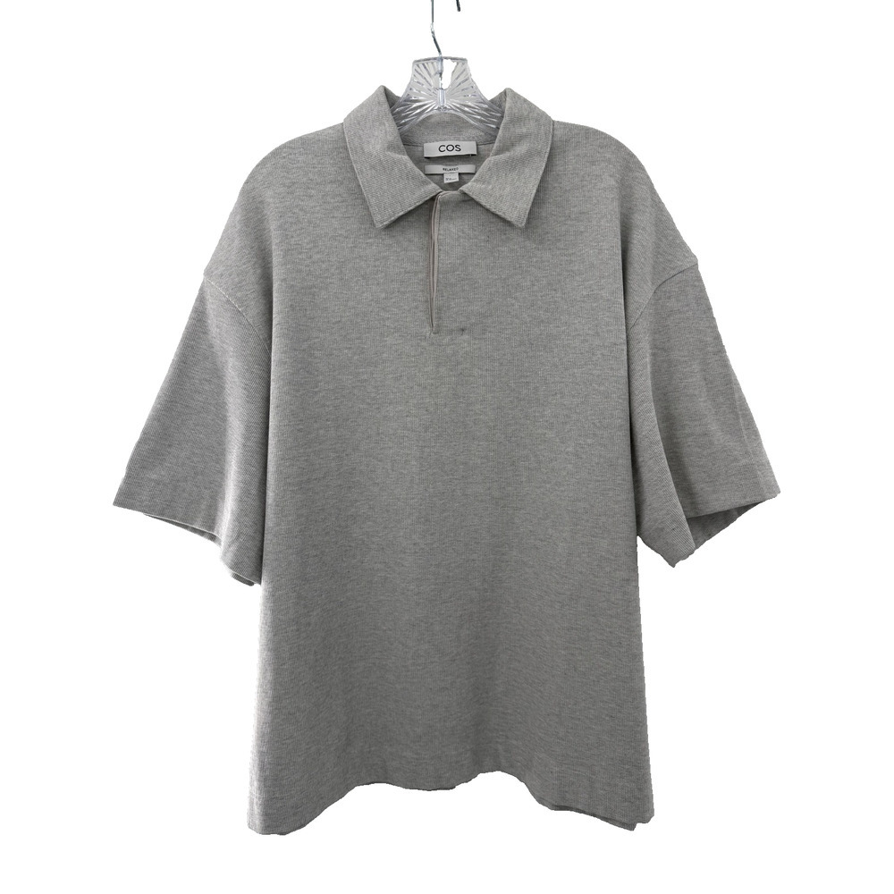COS Men's Light Gray Collared Knit Short Sleeve Polo Size Medium